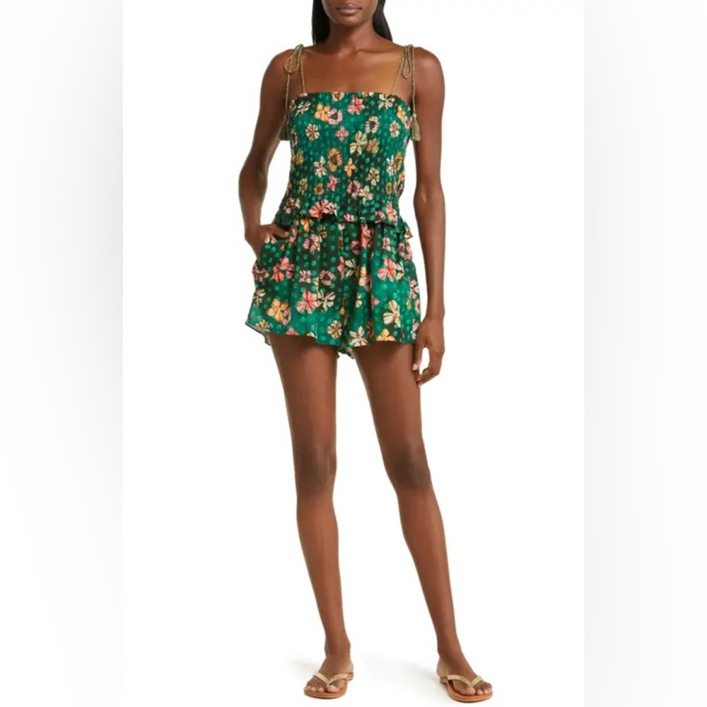 ULLA JOHNSON Adalia Floral-Print cover up romper new size medium green floral